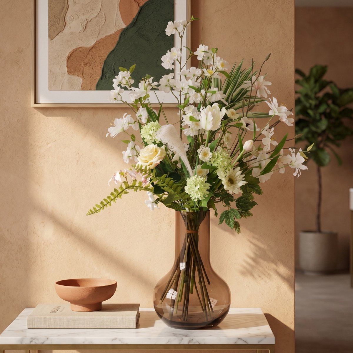 maxifleur Kunstplanten Handgebonden Kunstboeket Harmony Berlin - Wit/Groen 85cm