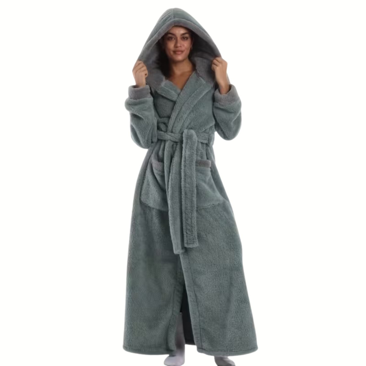Currero Badjas Dames - Fleece - Katoen - Badstof - Sauna - Hamam - Wafel - Bathrobe - Duster - Ochtendjas - Spa - Kimono - Nevelblauw mistig blauwe gewaad met...