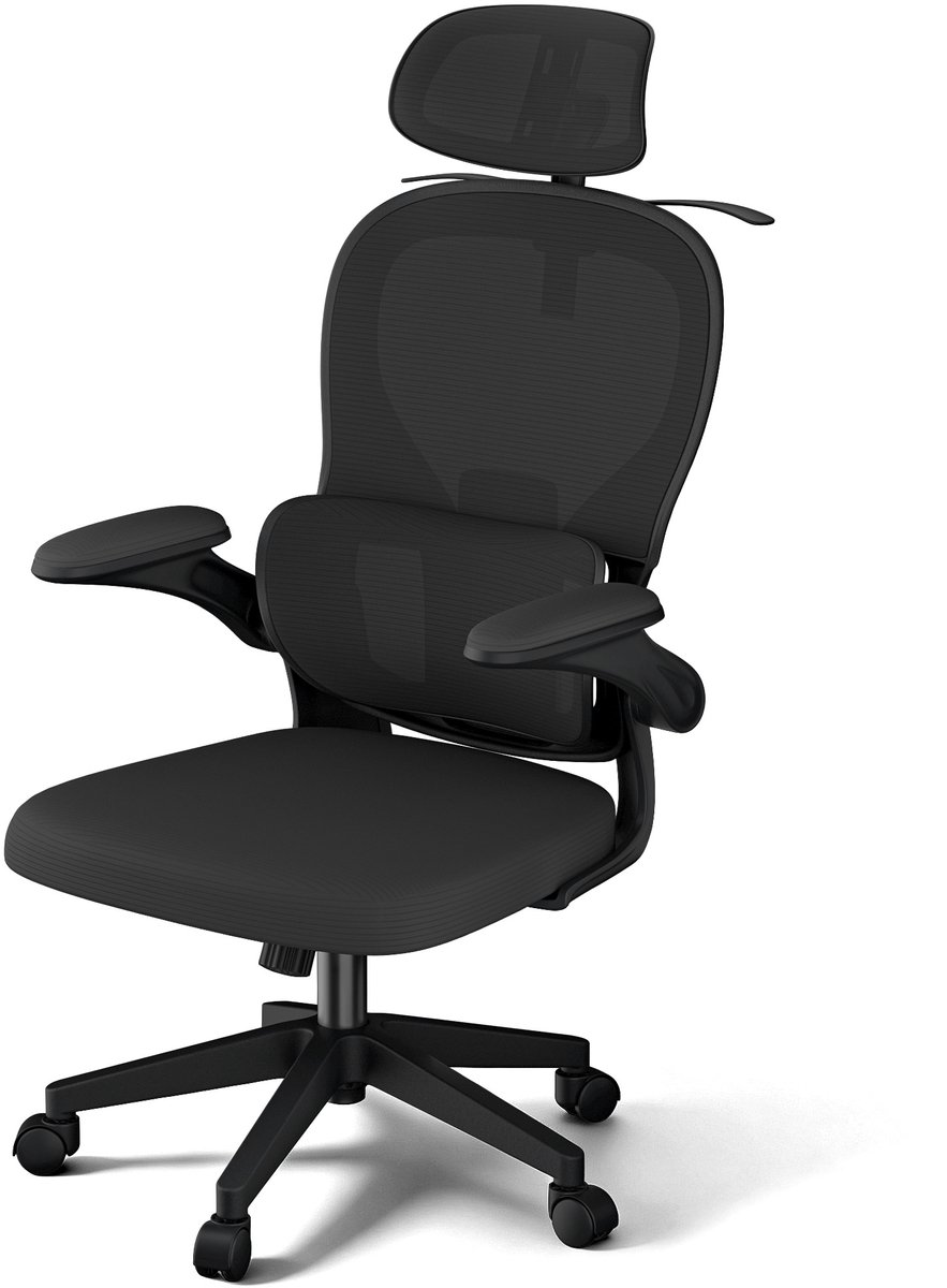 Bureaustoel - Ergonomisch - Draagvermogen tot 150kg - Multifunctioneel Verstelbaar - Met Kledinghaak - Draaistoel voor Kantoor & Thuiswerken - Zwart - NAIZY