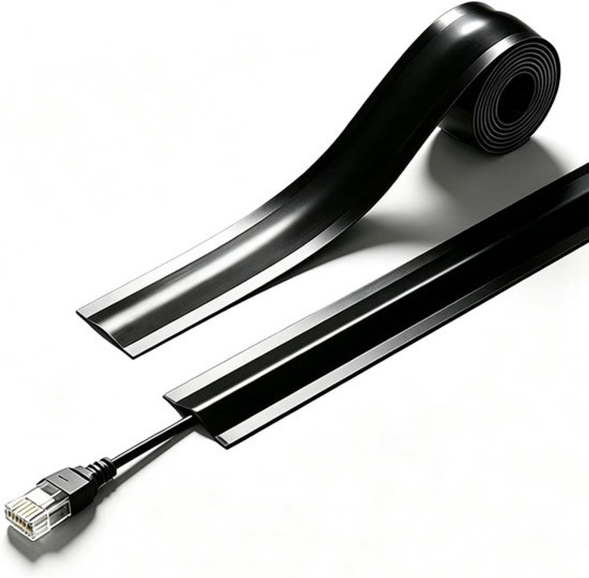 Vloerkabelafdekking/kabelbeschermingsstrip – 300 × 5,5 cm – aanpasbare maat – rubbermateriaal – geschikt voor binnen- en buitengebruik – kabelgoot/kabelmat – geschikt voor laadkabels – zwart