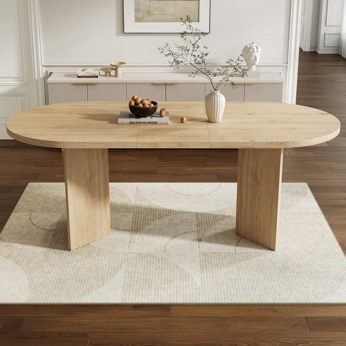 KOMHTOM Eettafel - 160x80 cm - Geschikt voor 6-8 Personen - Eikenkleur - Afgeronde Hoeken - Verdikt Tafelblad - Modern Design - Keukentafel - Eetkamertafel - Rechthoekig - Hout - Woonkamer - Eetkamer
