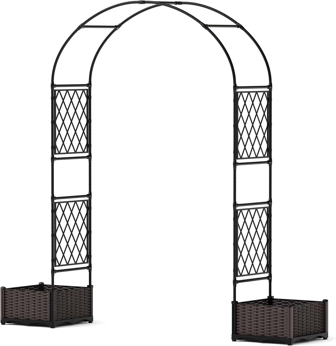 Danky Tuinboog met 2 Plantenbakken - 200x40x220 cm PE-gecoat Metalen Rankrek voor Klimplanten - Weerbestendige Tuinboog / Trouwboog met Plantbakken - Decoratief Rek voor Tuin, Terras & Achtertuin