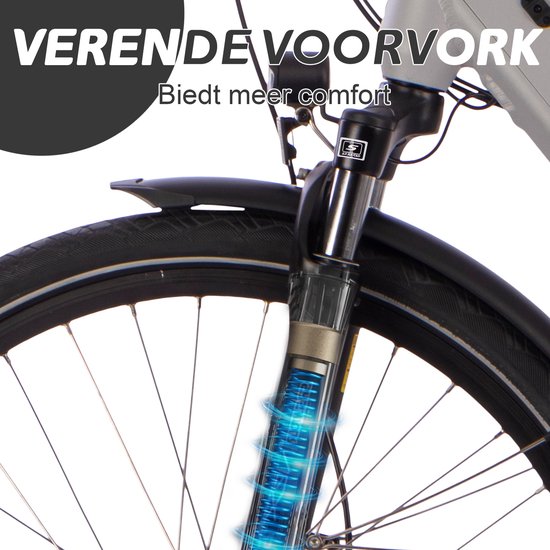 SAXXX 28 inch Comfort E-bike - 250W middenmotor - 522Wh geïntegreerde uitneembare accu - tot 100 km bereik - lekbestendige banden - LED verlichting - bagagedrager en spatborden - ideaal voor woon-werkverkeer en toertochten - zilver van Saxxx — afbeelding 4