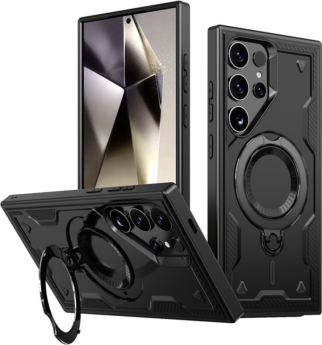 Coverup Hoesje - Geschikt voor Samsung Galaxy S24 Ultra Hoesje - Coverup Armor Back Cover met MagSafe Compatible Kickstand - Zwart