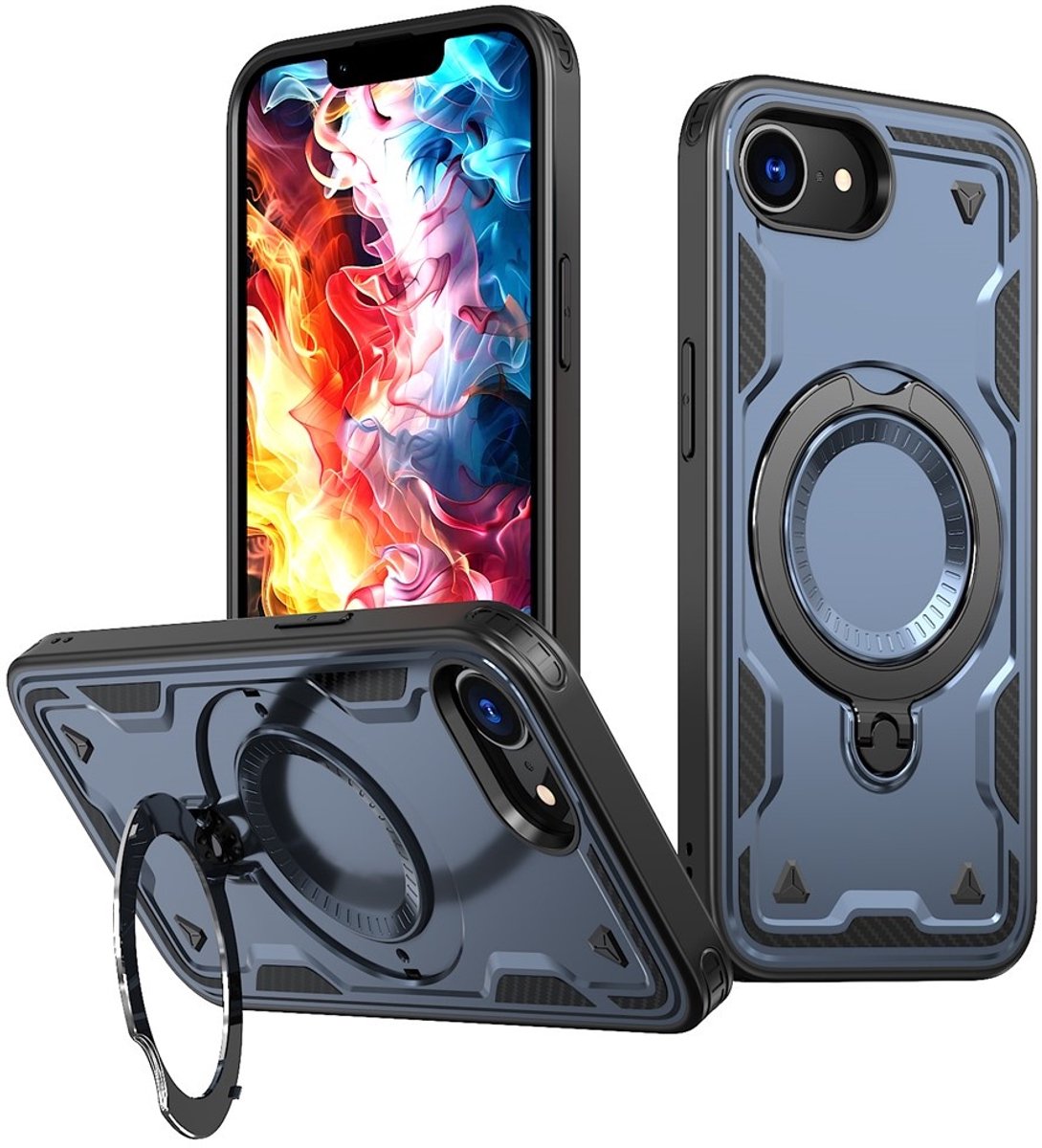 Coverup Hoesje - Geschikt voor iPhone 16e / 17e Hoesje - Coverup Armor Back Cover met MagSafe Compatible Kickstand - Blauw