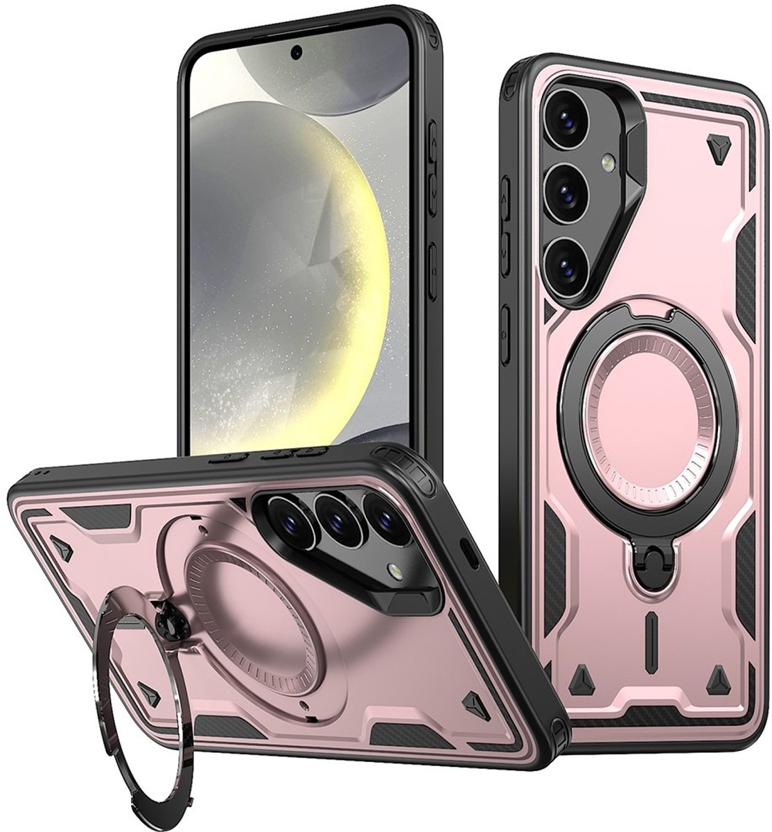 Coverup Hoesje - Geschikt voor Samsung Galaxy S24 FE Hoesje - Coverup Armor Back Cover met MagSafe Compatible Kickstand - Rose Gold