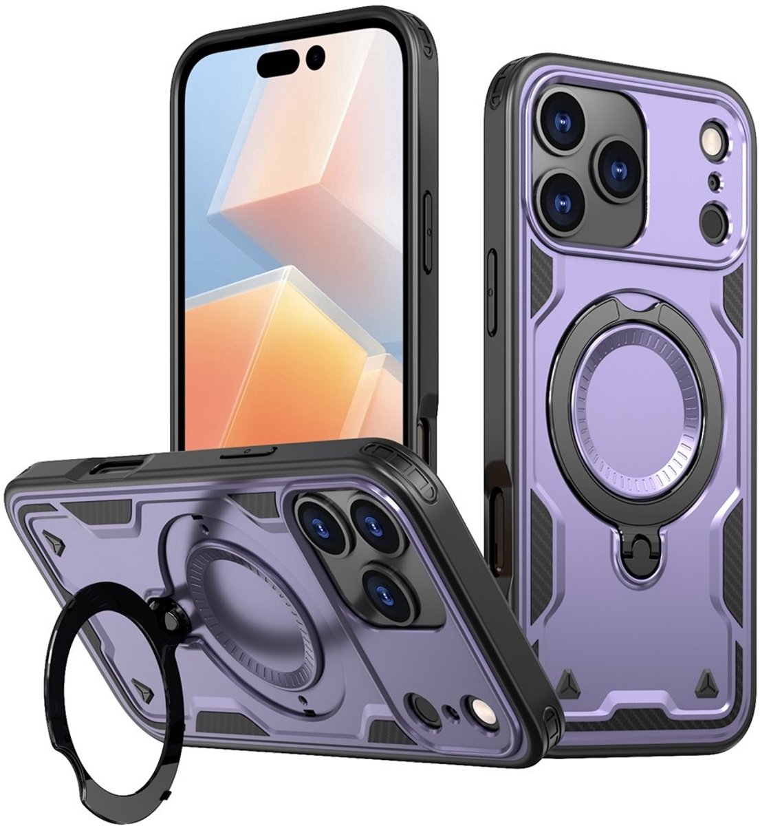 Coverup Hoesje - Geschikt voor iPhone 17 Pro Max Hoesje - Coverup Armor Back Cover met MagSafe Compatible Kickstand - Paars