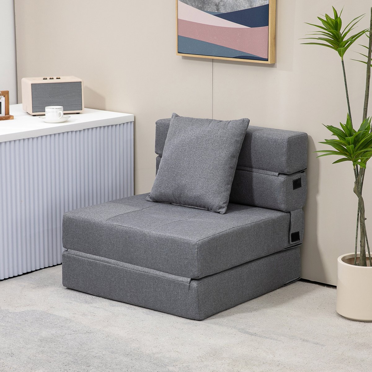 FloraGrace Fauteuil 70 x 70 cm - Twee-In-Een Slaapstoel Met Opklapbare Bedfunctie En Kussen - Voor Woonkamer Of Kantoor - Stof - Donkergrijs