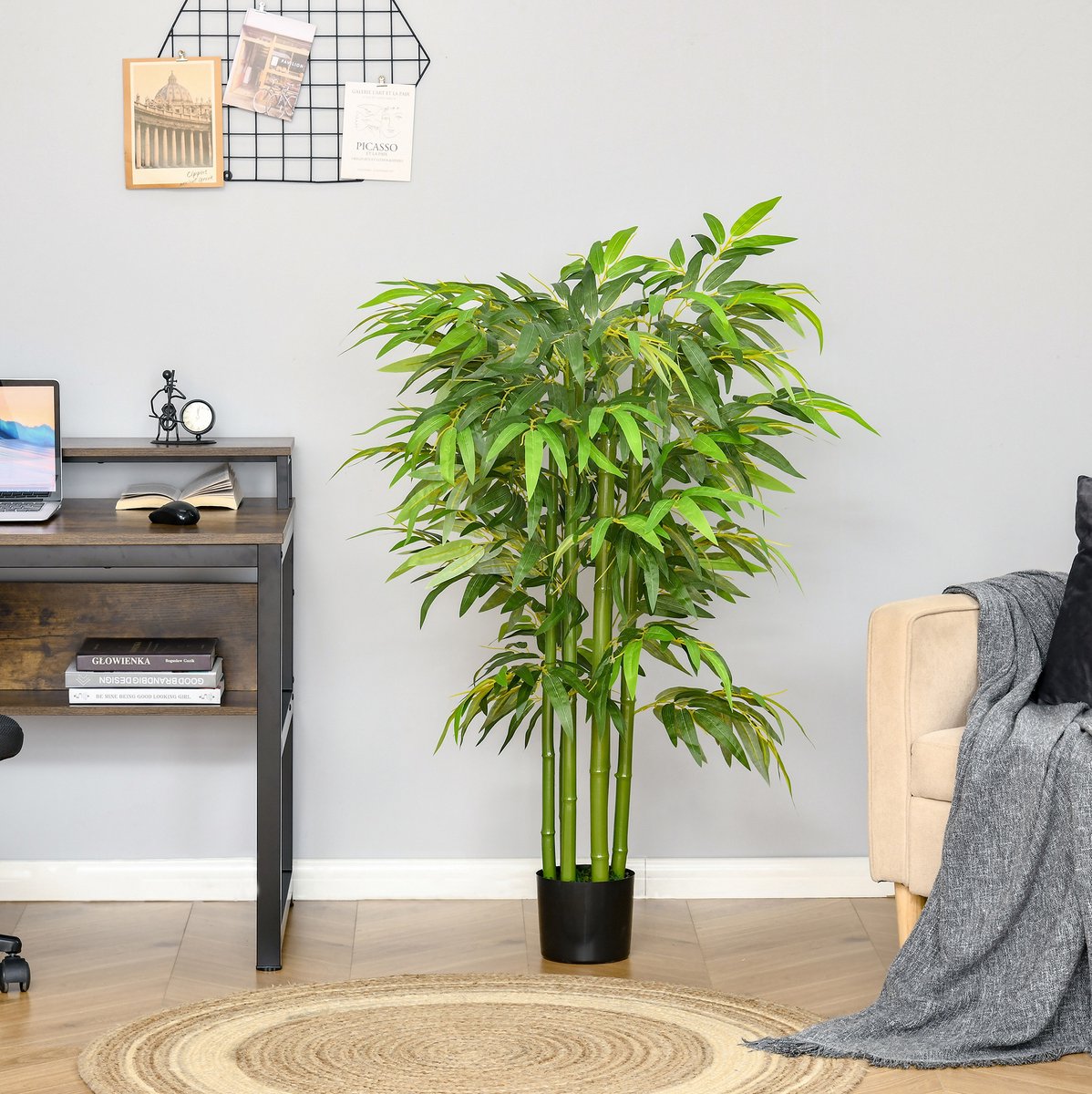 MEUNIQ Kunstbamboe 140 cm in pot, groene kunstplant van kunststof, realistische bamboe met 780 bladeren, onderhoudsvrije decoratie voor woonkamer slaapkamer of kantoor Green