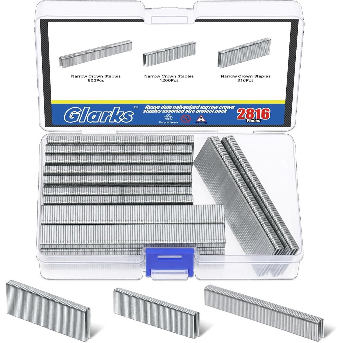 2816 Stukken 18 Gauge Smalle Kroon Nietjes Assortiment Kit voor Elektrische Nietmachine en Pneumatische Toepassingen, Ideaal voor Klussen en Verbeteringen in Huis