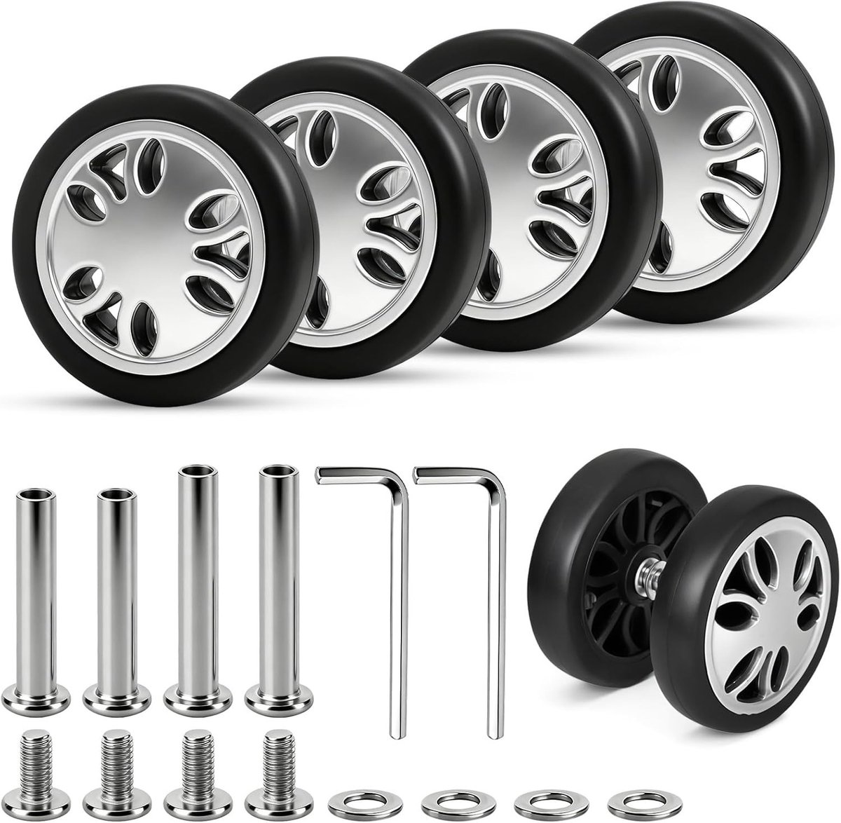 Set van 4 Vervangwielen voor Koffers 50 x 15 mm - Luggage Wielen, Trolley Wielen, Kofferonderdelen