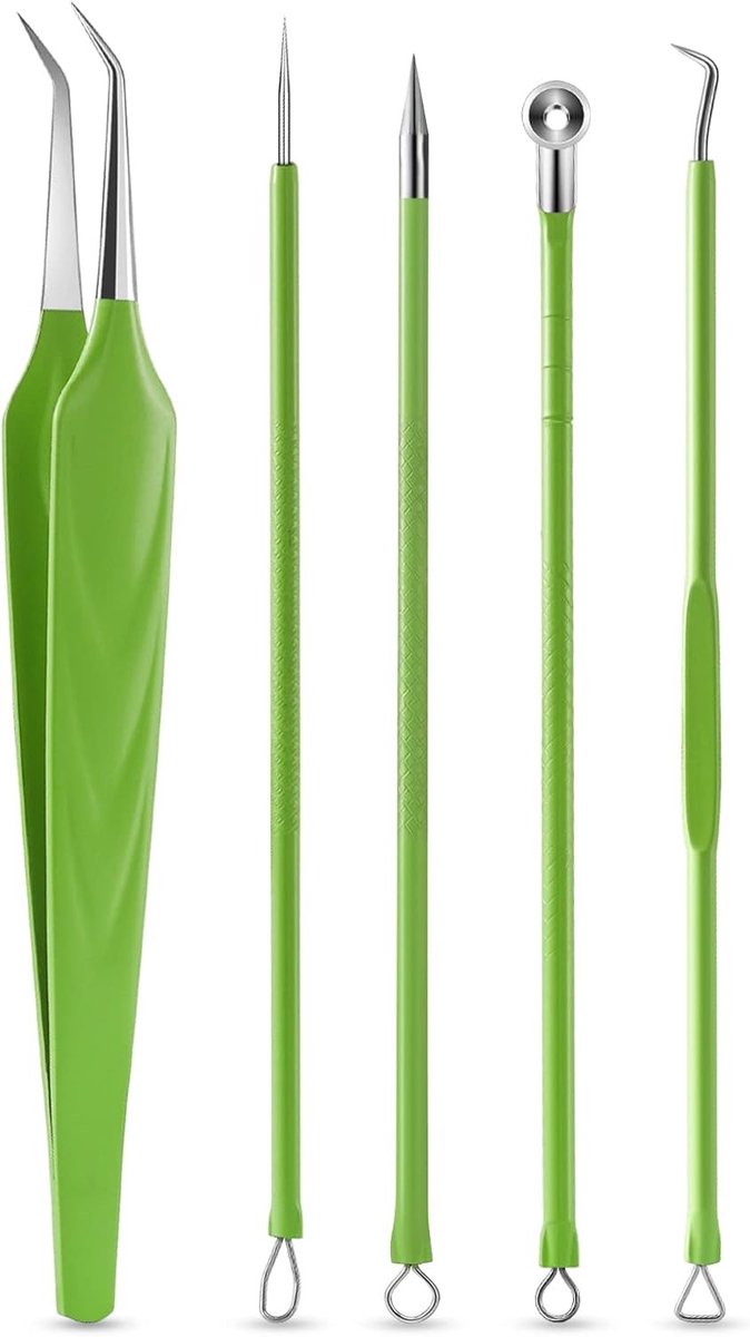 Professionele Extractor Set voor Zwarte Punten en Acne, 5-delige Pimple Popper Kit met Acne-Tangen en Verwijderingshulpmiddelen voor een Schone Gezichtshuid