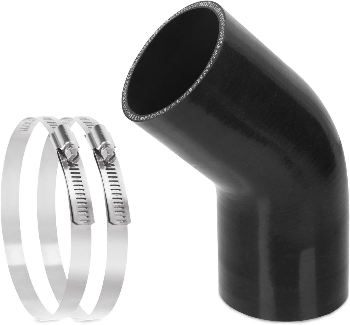 Hoekslang van siliconen 45 graden, binnendiameter 76 mm, lengte 210 mm, versterkte 4-laags slang met RVS T-klemmen voor optimale waterafvoer en duurzaamheid