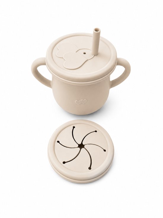 Amelii Siliconen Baby voeding set - Beige - BPA Vrij - Bord, Kom, Lepel& Beker, Eetpak - Antislip - Vaatwasserbestendig van Merkloos — afbeelding 3