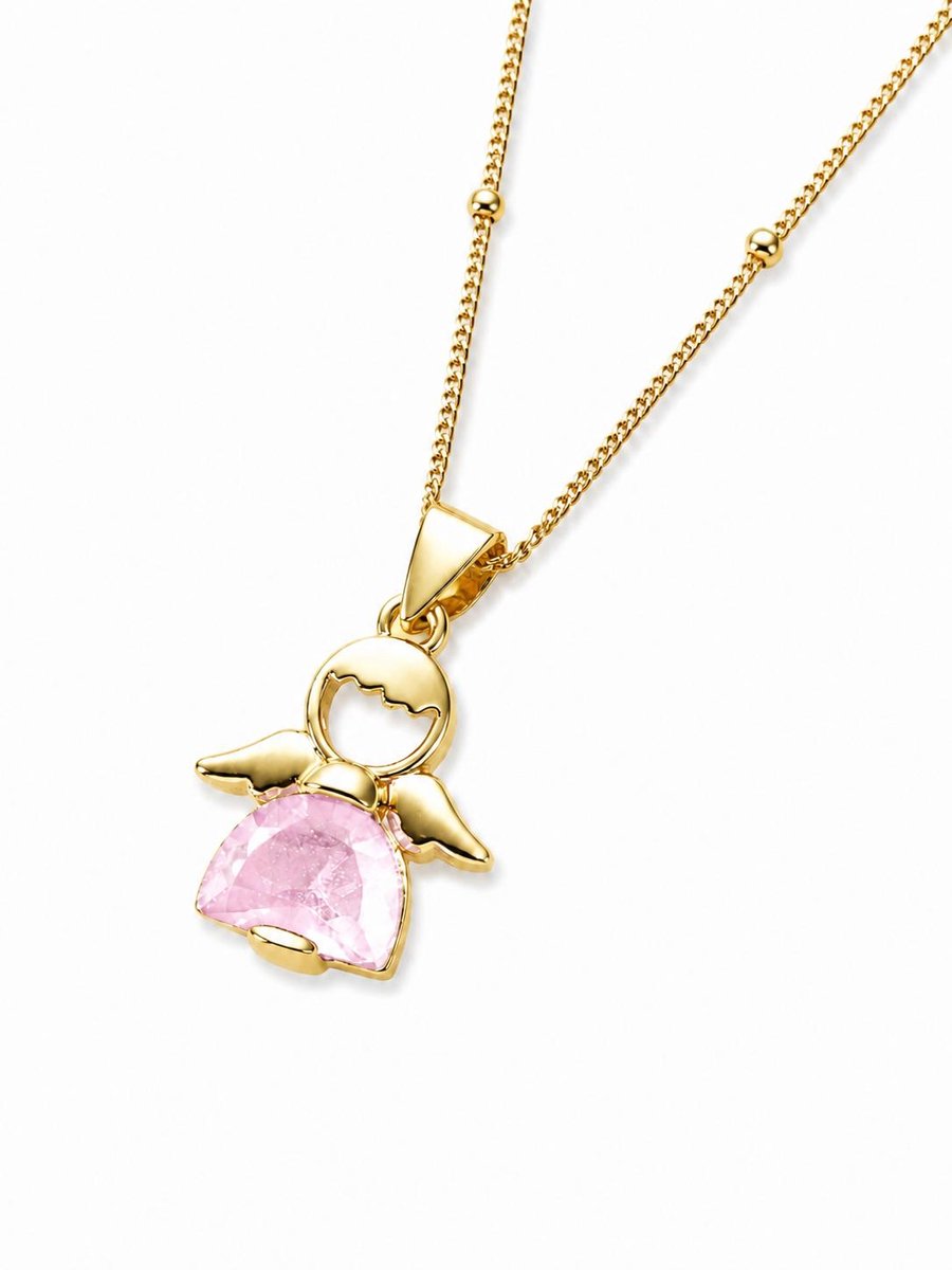 Ketting Meisje- Meisjesketting Engeltje- Ketting Engel- Roze- Geluk en Bescherming- Goudkleurig- Stainless Steel- Kind- LiLaLove