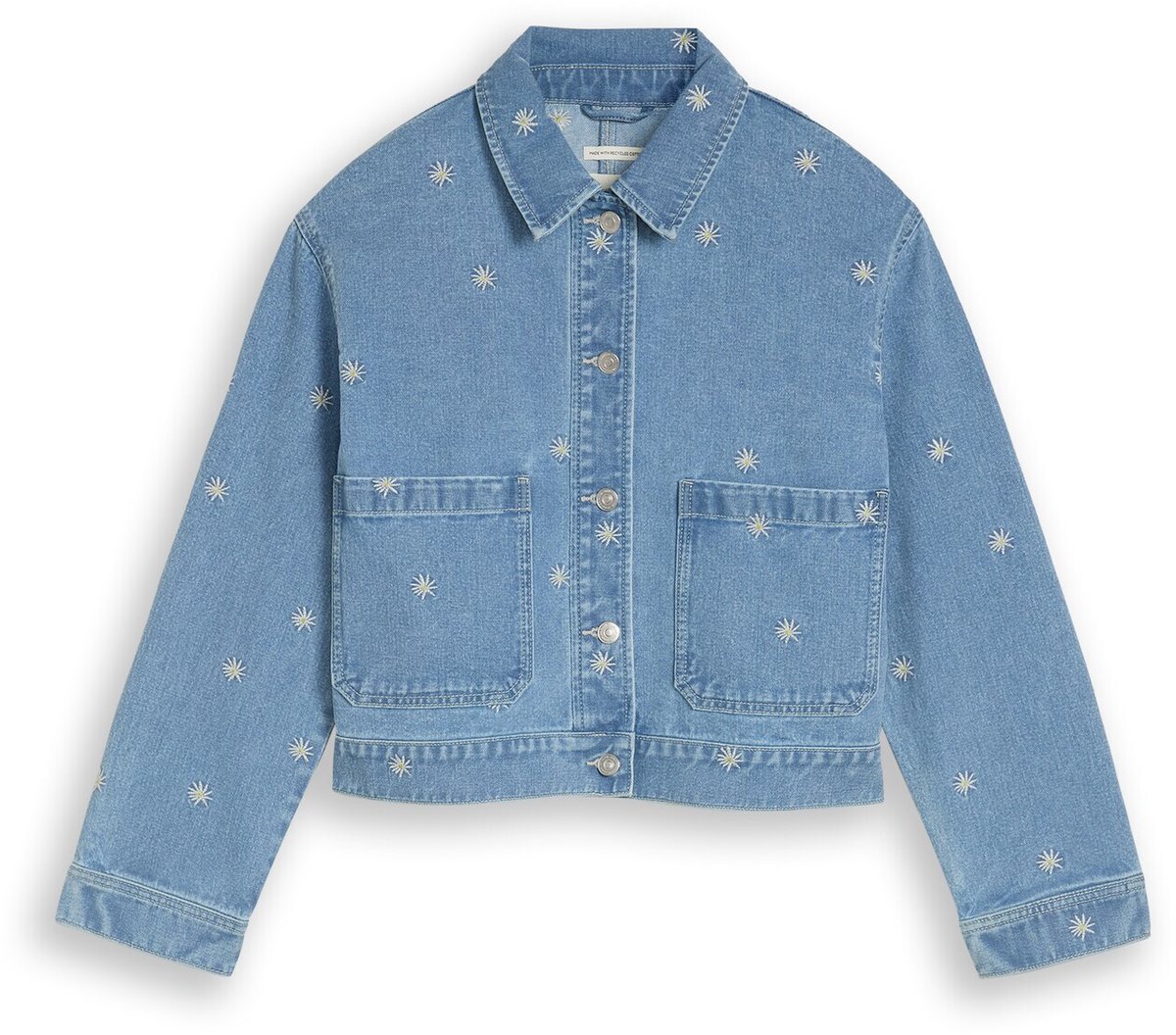 Tom Tailor Denim - Jeansjasje met borduursels - Maat XXL - blue white daisy embroidery