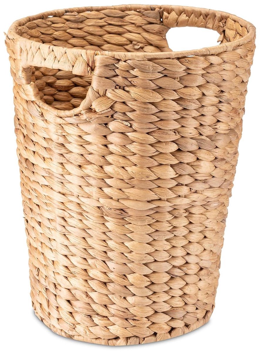 Gevlochten Prullenbak - Opbergmand Handvat - Afval Verzamelen - Waterhyacint Materiaal - 32 cm Hoog - Natuurlijk