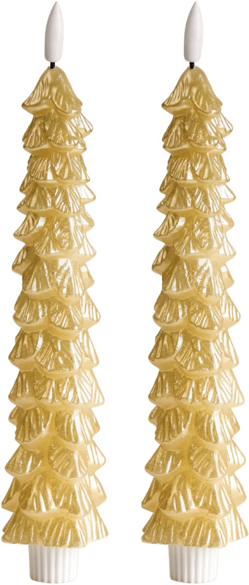 LED Kerstboom Kaars Goud - Set van 2 - Timerfunctie - Aifcandles