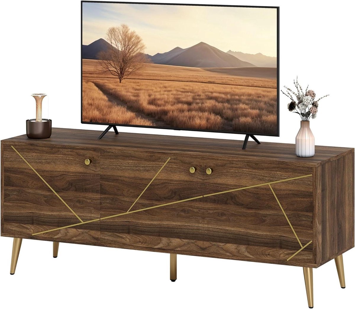 Houten tv-meubel - Mediabureau Kast - Woonkamer Inrichting - Verstelbare Planken - 130 cm Breed - Bruin
