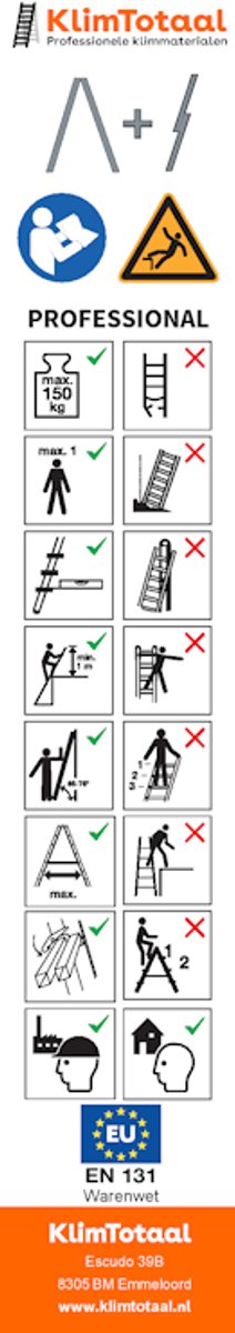 Klimtotaal - Ladder gebruiksaanwijzing sticker - 20x5cm - 10 stuks