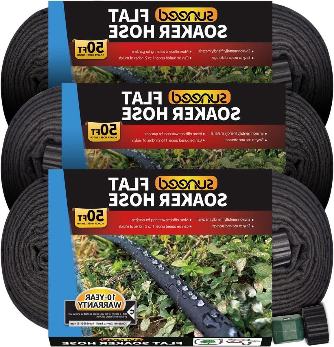 Platte tuinslang - Watergeefslang - Planten besproeien - Efficiënte waterafgifte - 3 x 152 m - Zwart/Wit