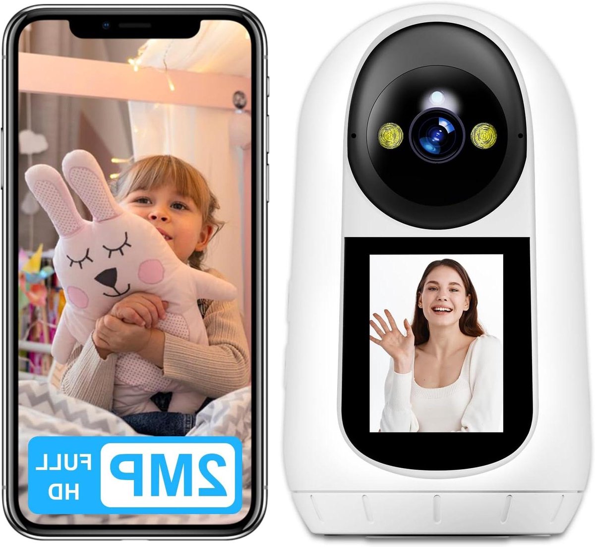Beveiligingscamera Binnen - Thuiscamera Monitor - Huisbewaking Thuis - AI Bewegingsdetectie - 2MP Full HD - Wit