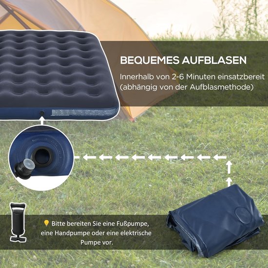 Opblaasbaar matras voor 2 personen, met geïntegreerde handpomp, gevlokt oppervlak, blauw — afbeelding 3