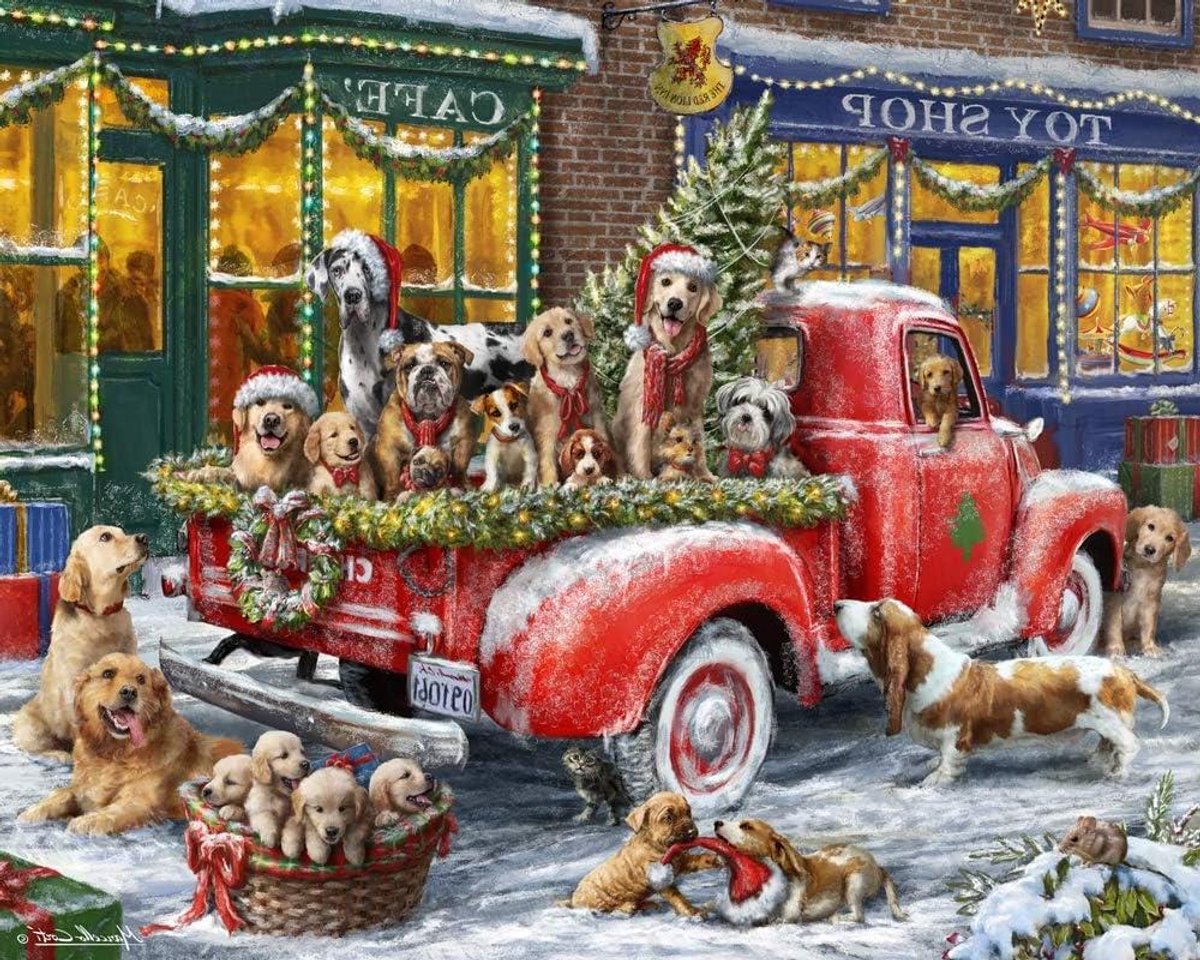 Kerstpuzzel Honden - Winterpret Puzzel - Ontspannen Vrije Tijd - Precisie Gesneden Stukjes - 1000 Stukjes - Rood
