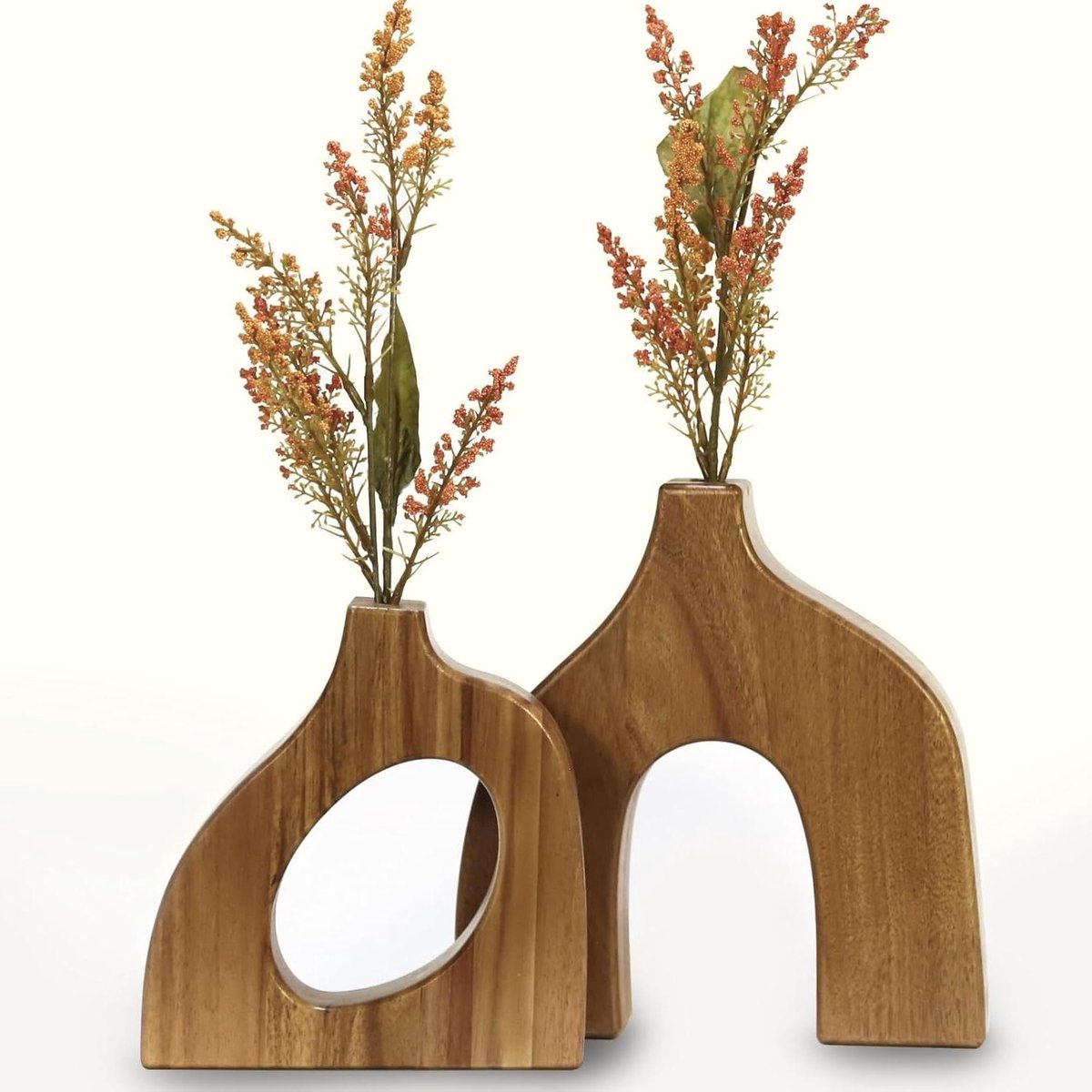 Houten Vazen Set - Decoratieve Potten - Interieur Decoratie - Handgemaakt Acaciahout - 2 Stuks - Natuurlijk Hout