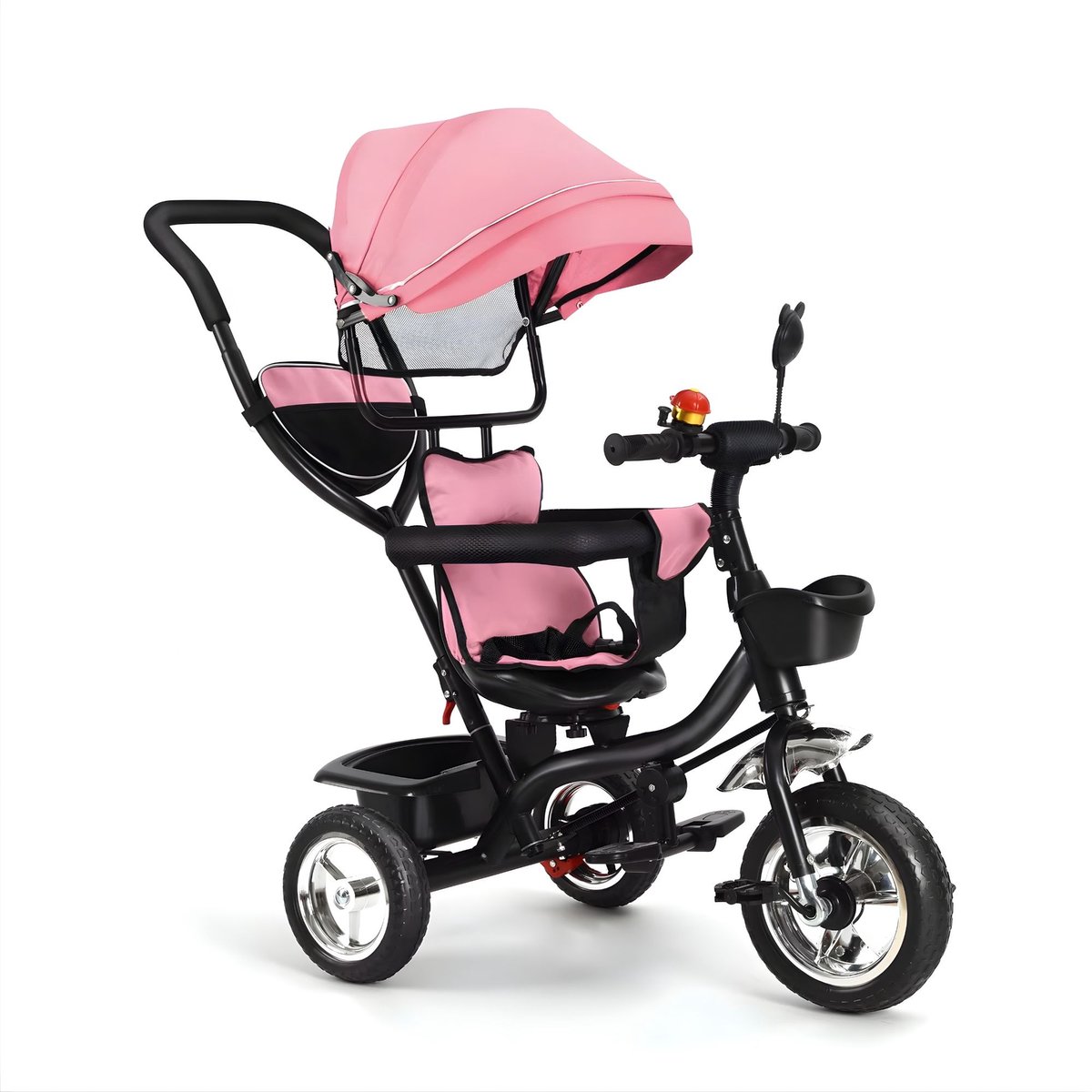 Driewieler Kinderfiets - Met Omkeerbare Zitting en Zonnescherm - voor jongens en meisjes - Roze - Zwart