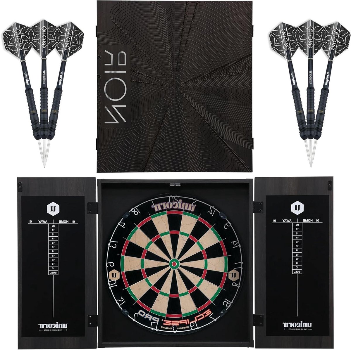 Dartcentrum set - Dartbord met kast - Thuis spelen - Nietvrije constructie - 53 x 59 cm - Zwart