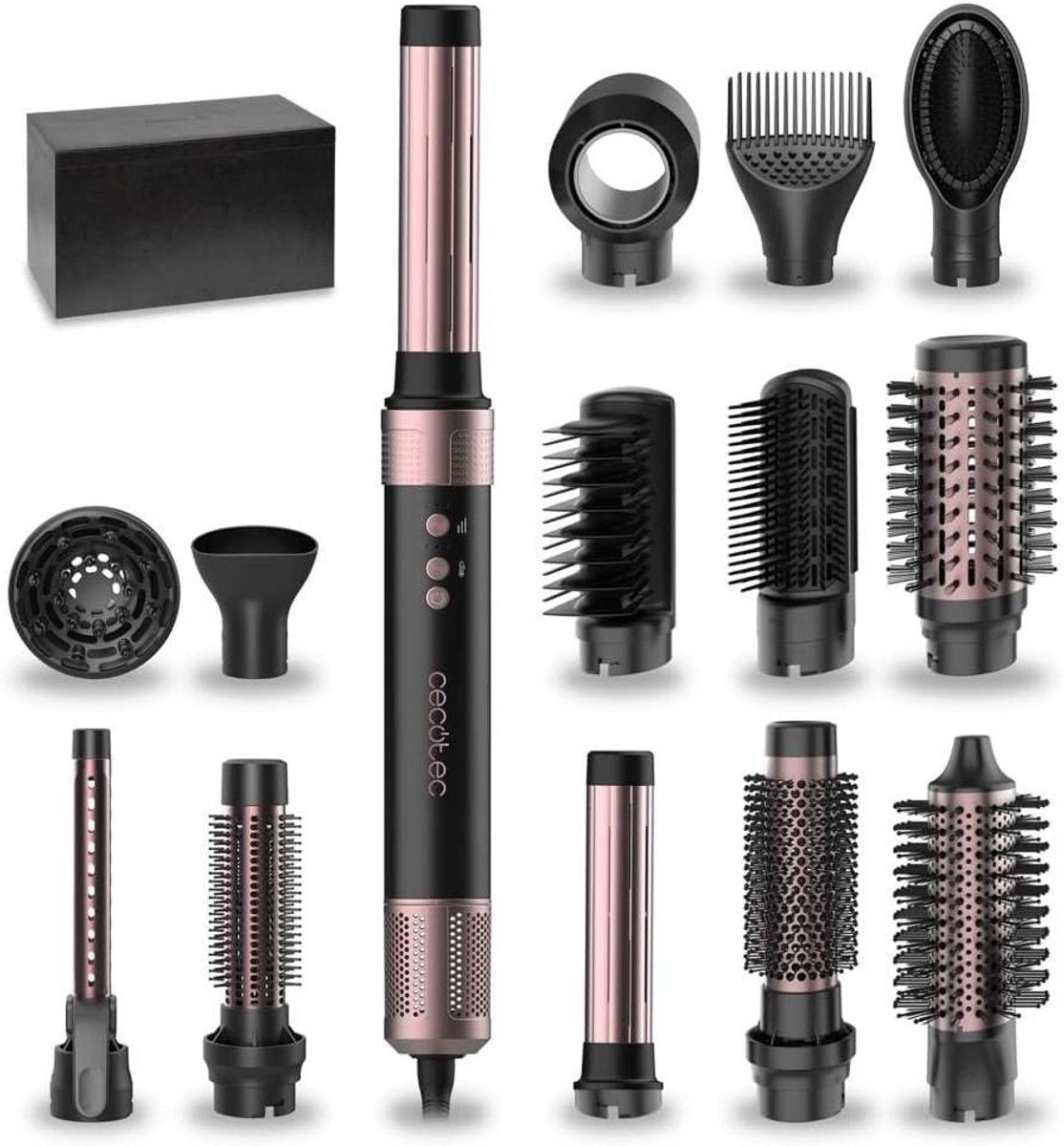 Thijox - Heteluchtborstel, 14-in-1 Haardroger, Stijltang met Coanda Technologie, 1400W, 14 Opzetstukken, Keramische Coating, Zwart, Voor Drogen en Sty