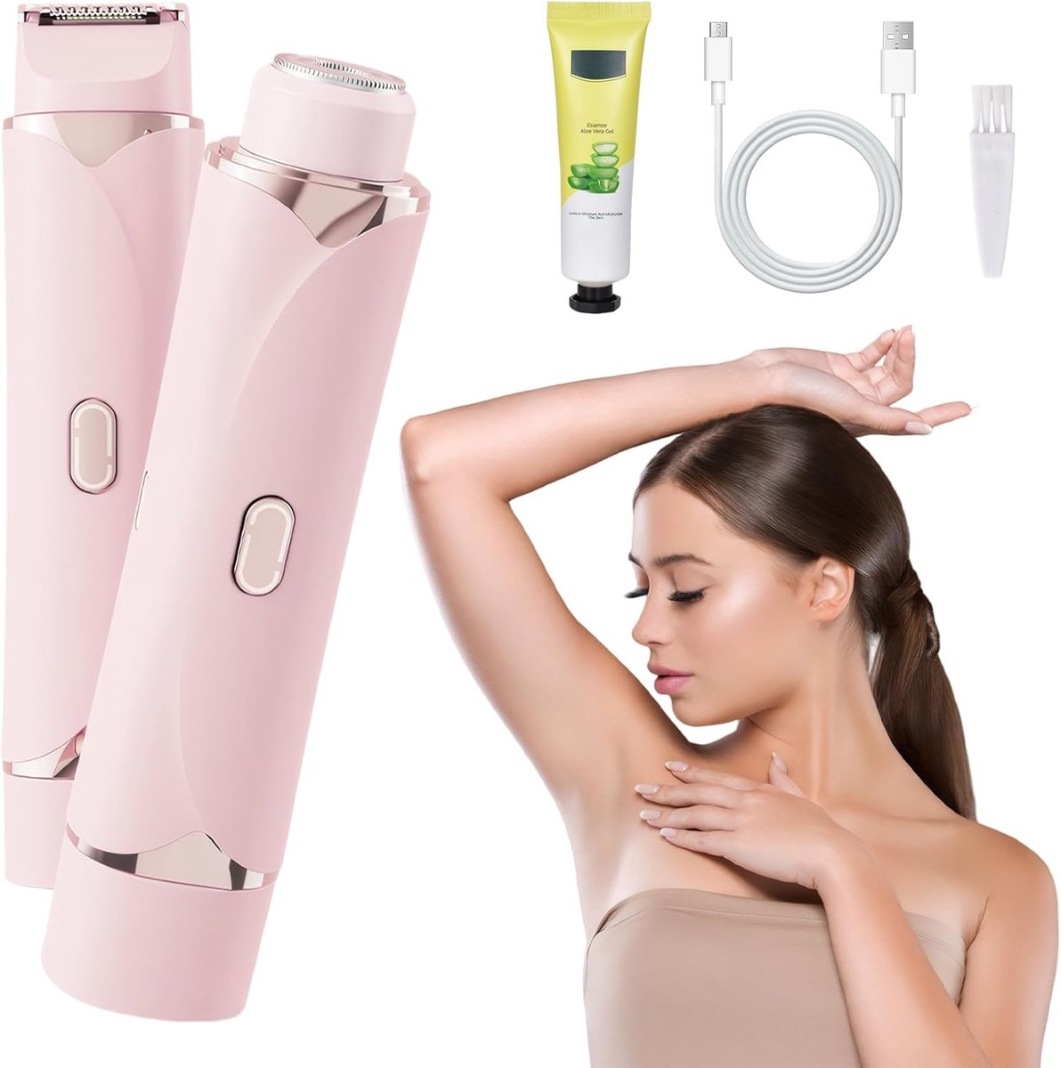 Thijox - Dubbel Scheerapparaat voor Dames, 2-in-1 Elektrisch Scheerapparaat met Dubbele Kop, Oplaadbaar voor Benen, Bikini en Openbaar Haar, Nat en Dr
