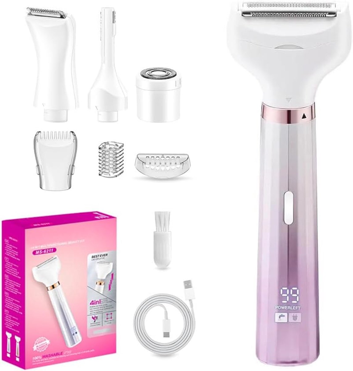 Thijox - Elektrisch Scheerapparaat voor Dames, 4-in-1 Intiem Scheerapparaat, Gezichts- en Okselscheerapparaat, Bikini- en Neustrimmer, Draadloos en Er