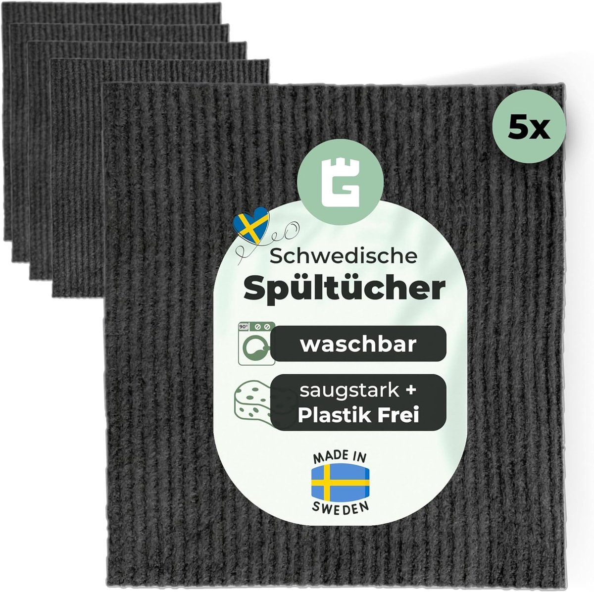 Thijox - Wasbare Spoeldoeken en Vaatdoeken Set - Grijs en Donker - Katoen en Houtpulp - Extra Absorberend voor Keuken - Hygiënisch en Modern - Made in