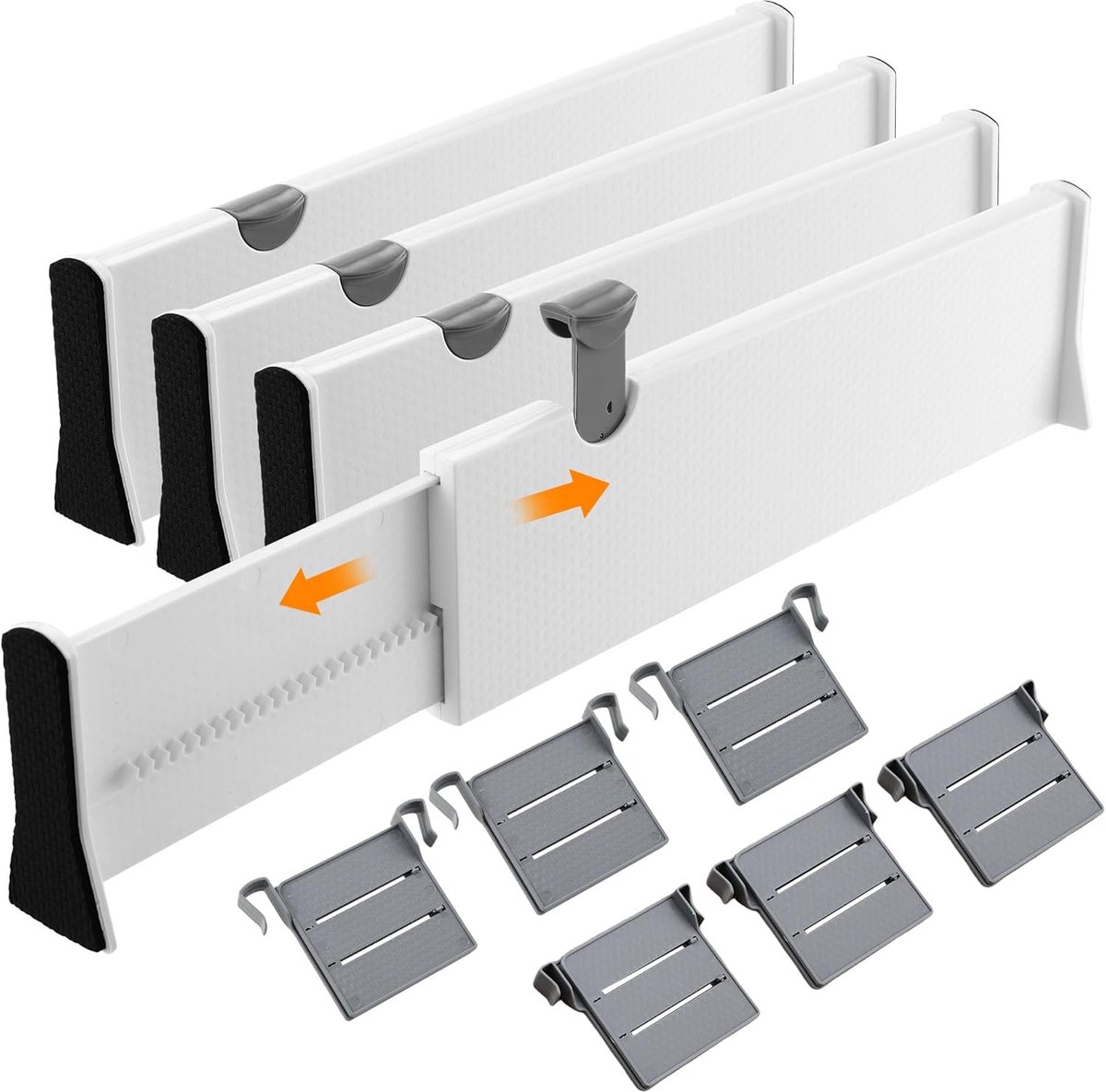 SnelShoppen - Set van 4 Verstelbare Ladescheiders, 37.5-54 cm, 10.5 cm Hoog, Organiseer je Lades in Keuken, Kantoor, Dressing Table, Wit