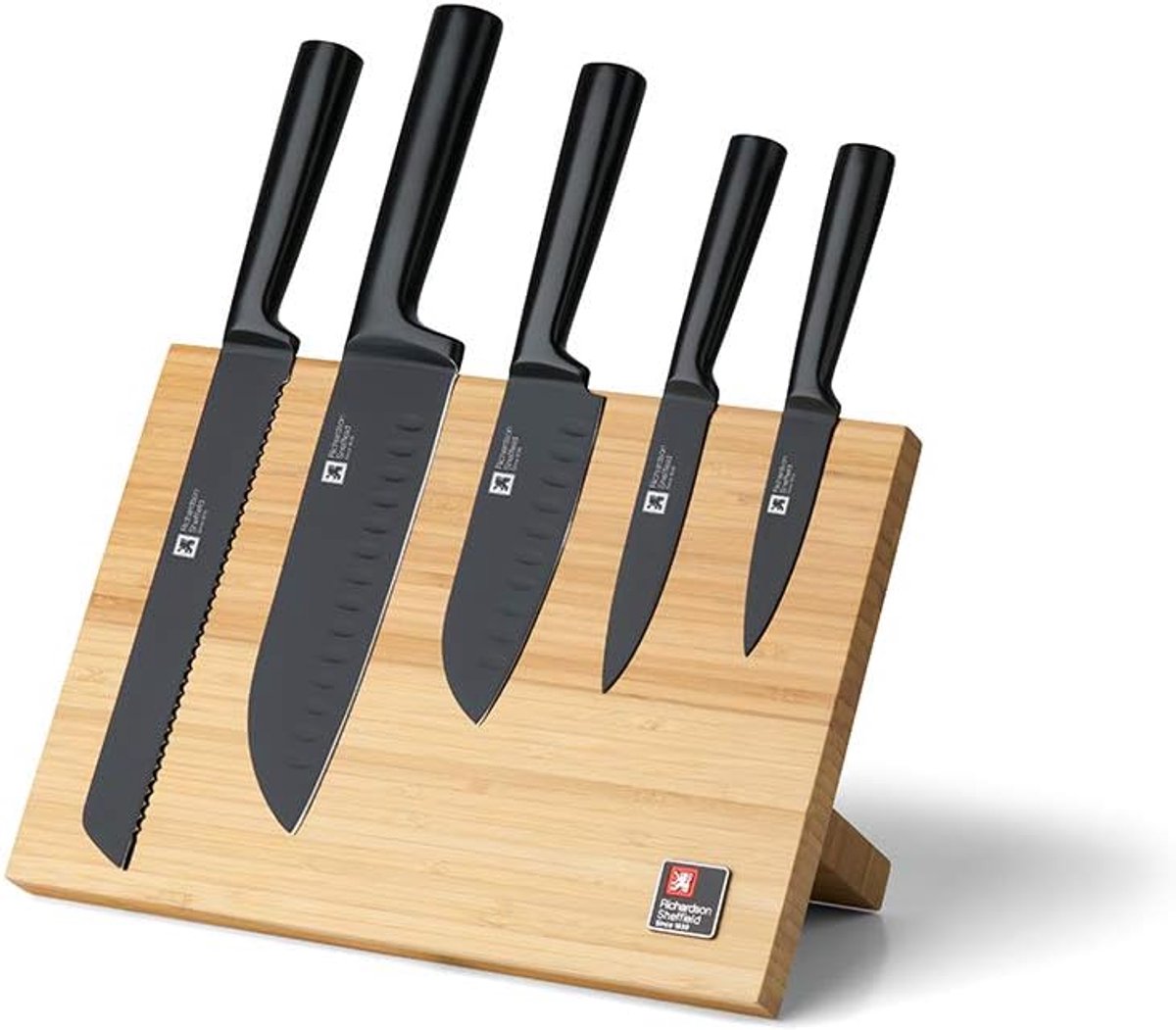 SnelShoppen - 5-delig magnetisch messenblok van bamboehout - stijlvol antislip design voor keuken - precision lemmet met holle slijping - zwart lemmet
