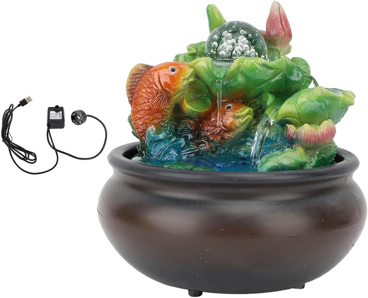Verstelbare Koi Fontein met LED Verlichting voor Thuis en Kantoor, USB Tafel Fontein voor Decoratie en Ontspanning