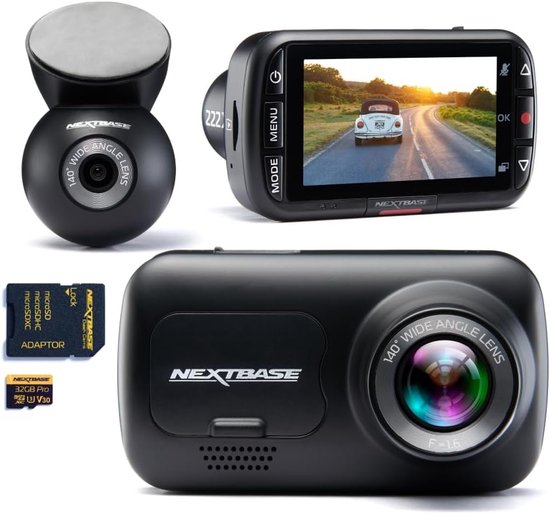 Thijox - Full HD 1080p Dashcam voor en Achter met Achterruitcamera, 32 GB SD-kaart, Parkeermodus 24/7 & Click&Go Houder - Nextbase 222XR Alternatief