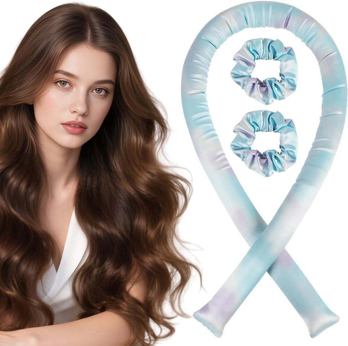 DIY Haarkrullers zonder Hitte - 3 Stuks Satijnen Krullers voor Volumineuze, Gezonde Krullen voor Lang en Middellang Haar (Cyan Blauw)