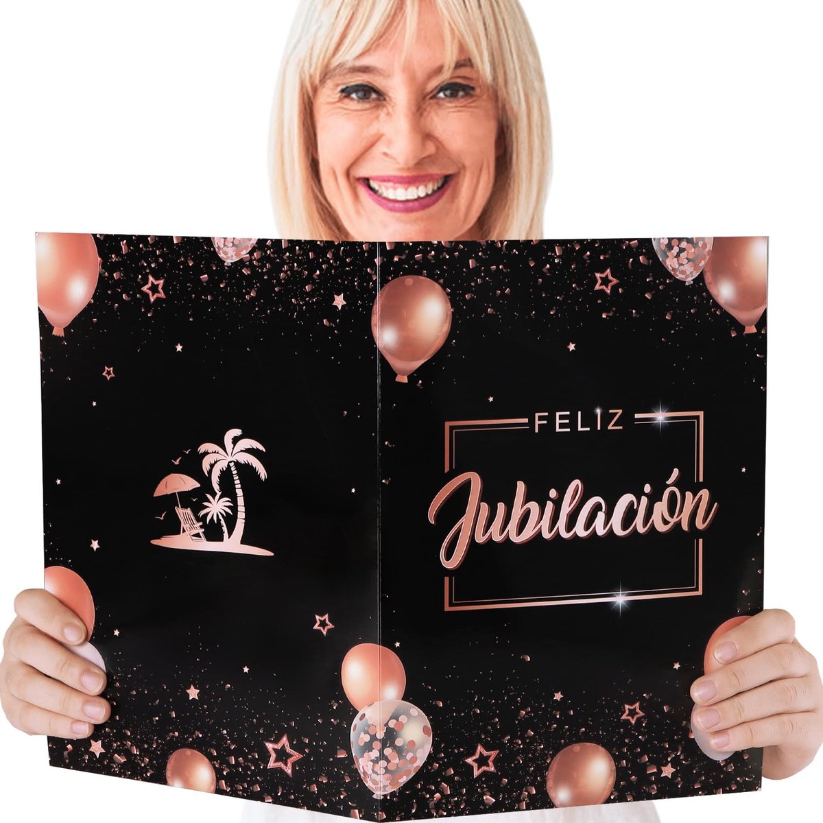Dailygoods- Pensioendecoratie Roségoud - Wenskaart - Vouwkaart - Envelop - Cadeau-idee - Materiaal: Papier