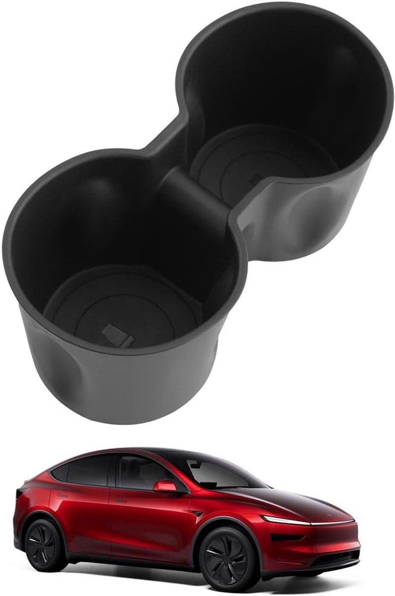 Thijox - Bekerhouder voor Tesla Model Y 2025 Juniper & Model 3 2024 Highland - Siliconen met Mini-opbergvak, Antislip, Driehoekig Ontwerp, Perfecte Pa