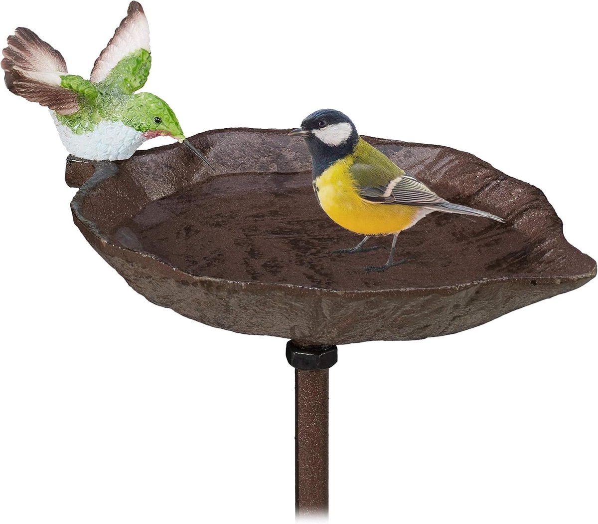 Thijox - Gietijzeren Vogelbad voor de Grond met Grondpen, Vogelvoederschaal en Waterschaal - 1 Meter Hoog - Bruin - Perfect voor Tuin en Buitenleven