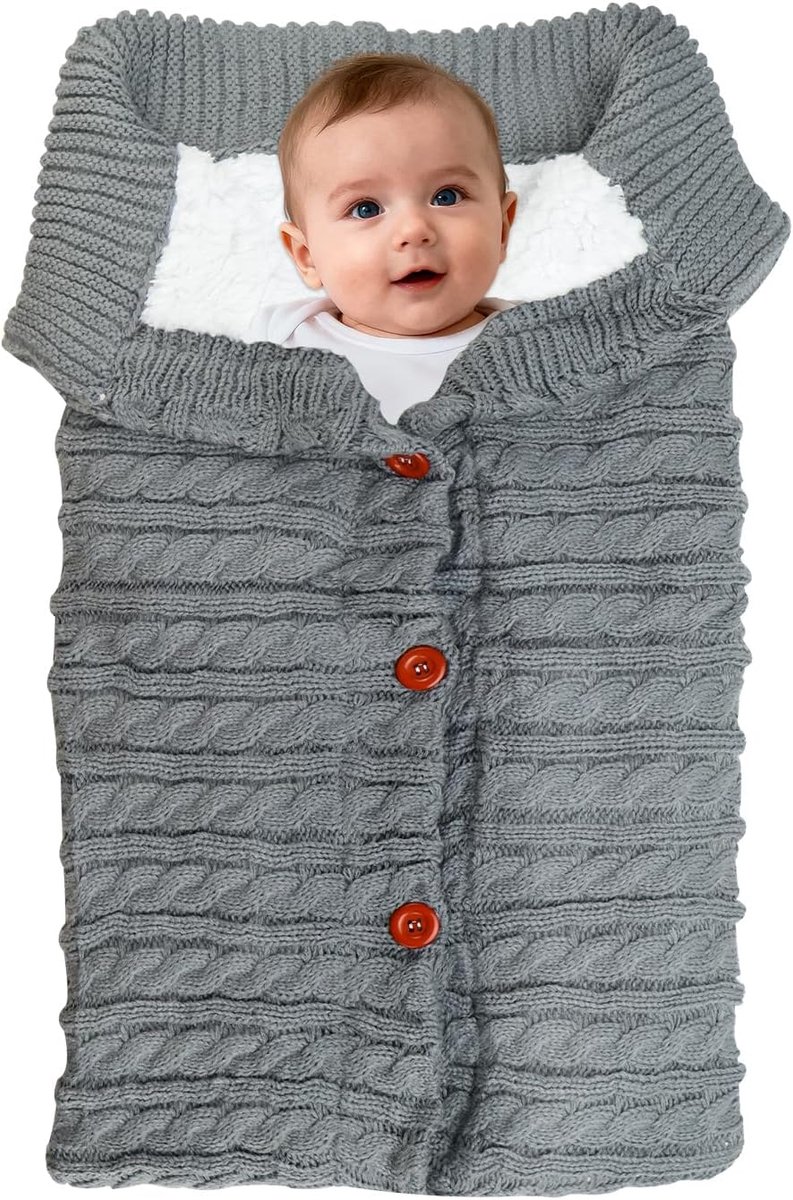 Thijox - Wintervoetenzak Kinderwagen 0-12 maanden, Gebreide Babyslaapzak met Fleece, Warme Voetenzak voor Buggy, Hypoallergeen Katoen, Machinewasbaar,