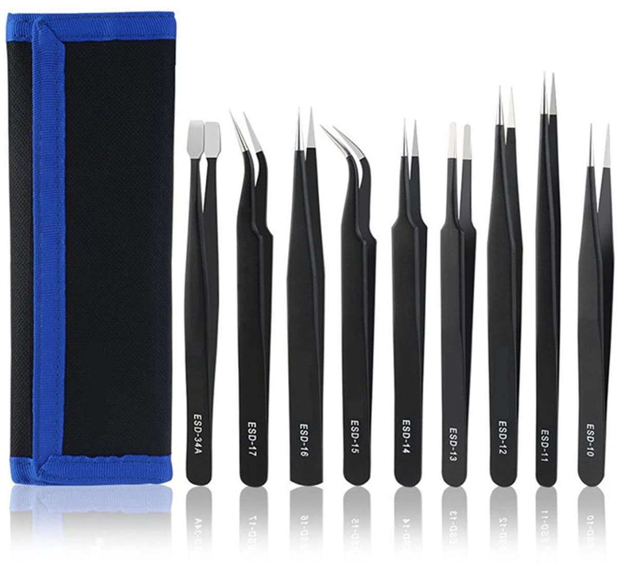 Dailygoods - 9-delige Precisiepincetset - Antistatische Pincetset - Duurzaam Roestvrijstaal - Zwart - Voor Elektronica en Sieraden - Ideaal voor Ambac...