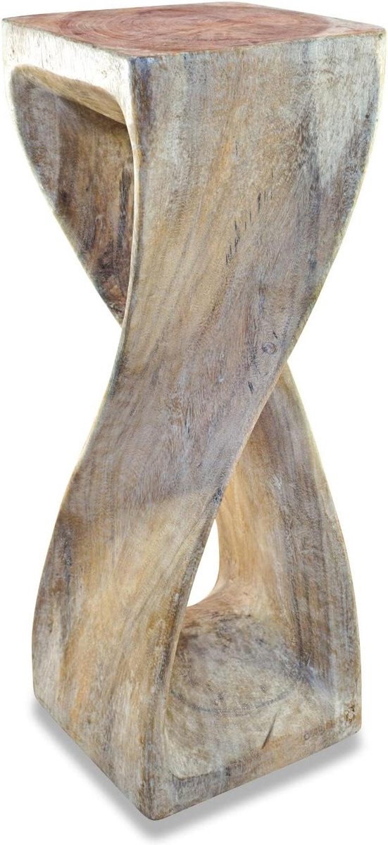 Houten bijzettafel - Bloemenkruk - Decoratief gebruik - Massief acaciahout - 76 cm - White Wash