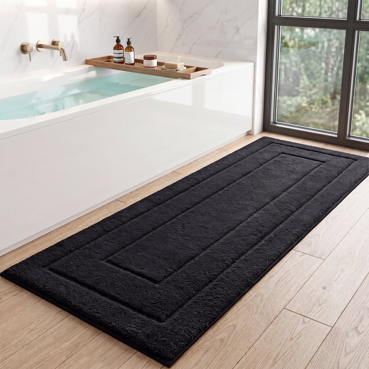 MAESON Badmat 60x150 cm - Antislip en absorberend - Loper - Zwart