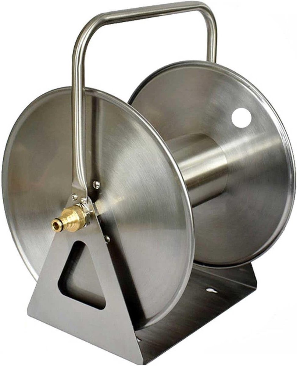 Slanghaspel RVS - Waterslanghouder - Tuinonderhoud - Stabiele Driehoek Basis - 40 Meter Capaciteit - Zilverkleurig