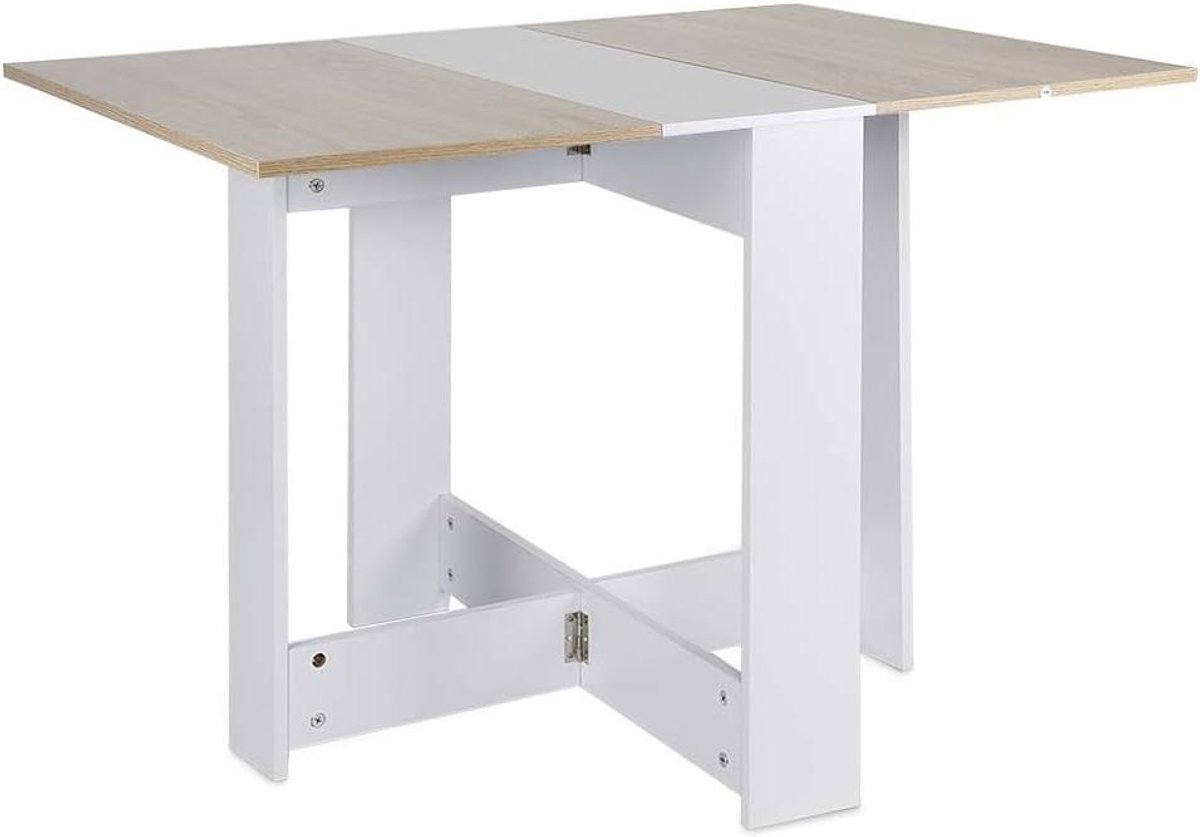 Eettafel met opbergruimte - Klaptafel vlinder - Ruimtebesparend wonen - Inklapbaar met bladen - 103 x 76 cm - Wit eiken