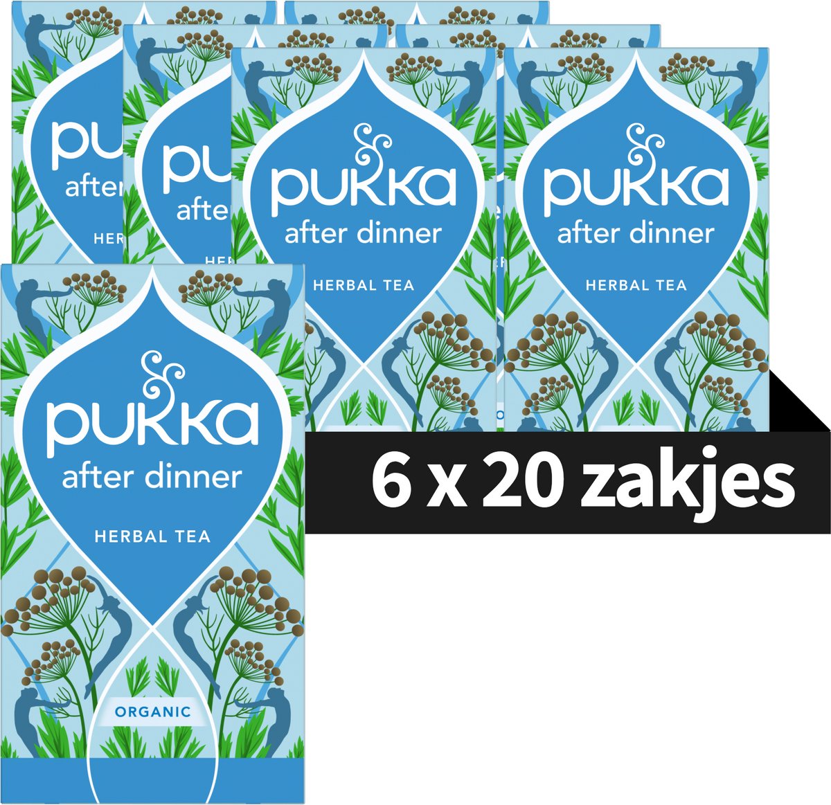 Pukka Tea After Dinner - 120 Theezakjes - Biologische Kruidenthee - Anijs, Zoethout en Kardemom - 6 x 20 zakjes - Thee Voordeelverpakking
